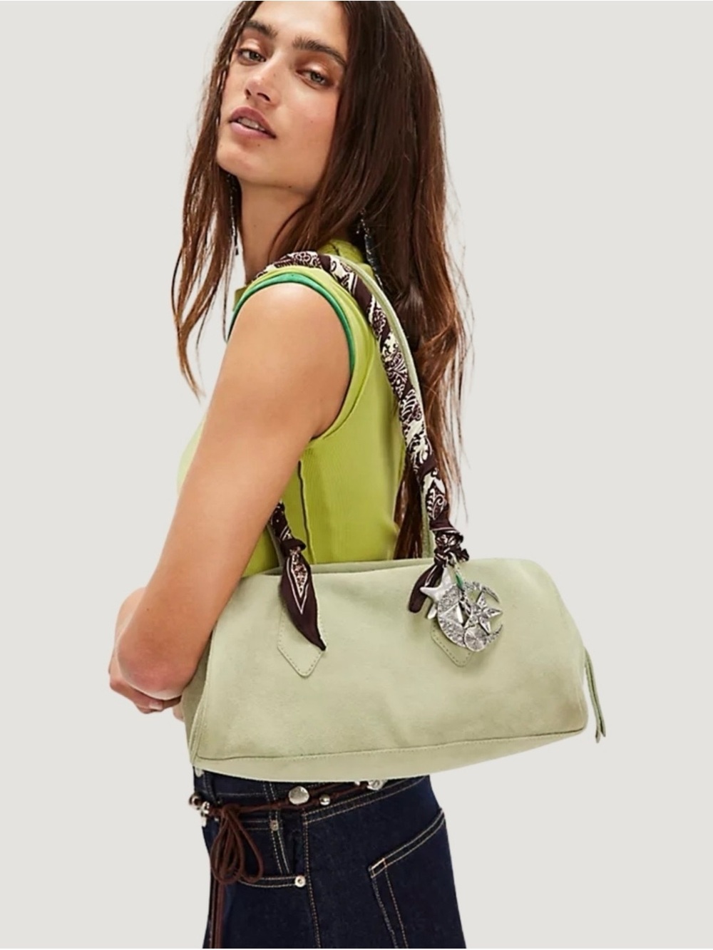 NWT Free People Sierra Suede Shoulder Bag Pale Green